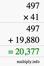 How to calculate 497 times 41 using long multiplication