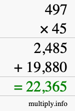 How to calculate 497 times 45 using long multiplication