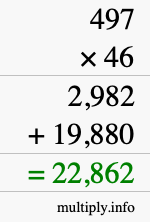 How to calculate 497 times 46 using long multiplication