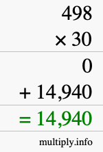 How to calculate 498 times 30 using long multiplication How to calculate 498 times 30 using long multiplication
