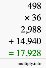 How to calculate 498 times 36 using long multiplication