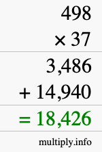 How to calculate 498 times 37 using long multiplication