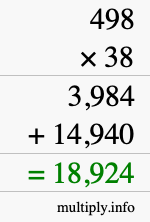 How to calculate 498 times 38 using long multiplication
