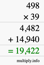 How to calculate 498 times 39 using long multiplication
