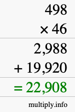 How to calculate 498 times 46 using long multiplication