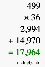 How to calculate 499 times 36 using long multiplication