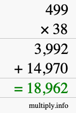 How to calculate 499 times 38 using long multiplication