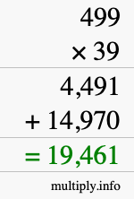 How to calculate 499 times 39 using long multiplication