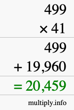 How to calculate 499 times 41 using long multiplication