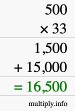 How to calculate 500 times 33 using long multiplication How to calculate 500 times 33 using long multiplication
