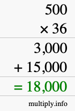 How to calculate 500 times 36 using long multiplication How to calculate 500 times 36 using long multiplication