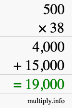 How to calculate 500 times 38 using long multiplication
