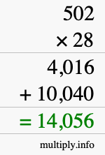 How to calculate 502 times 28 using long multiplication How to calculate 502 times 28 using long multiplication