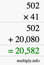 How to calculate 502 times 41 using long multiplication