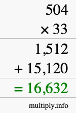 How to calculate 504 times 33 using long multiplication How to calculate 504 times 33 using long multiplication