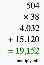 How to calculate 504 times 38 using long multiplication