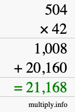 How to calculate 504 times 42 using long multiplication