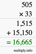 How to calculate 505 times 33 using long multiplication How to calculate 505 times 33 using long multiplication