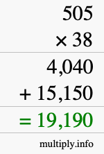 How to calculate 505 times 38 using long multiplication