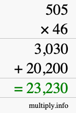 How to calculate 505 times 46 using long multiplication