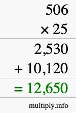 How to calculate 506 times 25 using long multiplication How to calculate 506 times 25 using long multiplication