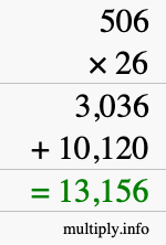 How to calculate 506 times 26 using long multiplication