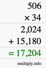 How to calculate 506 times 34 using long multiplication How to calculate 506 times 34 using long multiplication