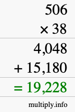 How to calculate 506 times 38 using long multiplication