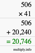 How to calculate 506 times 41 using long multiplication
