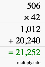 How to calculate 506 times 42 using long multiplication
