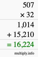 How to calculate 507 times 32 using long multiplication