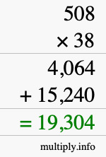 How to calculate 508 times 38 using long multiplication