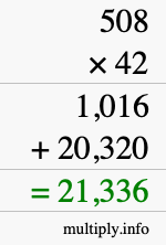 How to calculate 508 times 42 using long multiplication