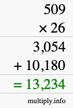 How to calculate 509 times 26 using long multiplication