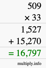 How to calculate 509 times 33 using long multiplication How to calculate 509 times 33 using long multiplication