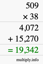 How to calculate 509 times 38 using long multiplication