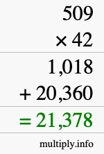 How to calculate 509 times 42 using long multiplication