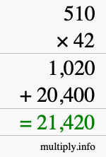 How to calculate 510 times 42 using long multiplication