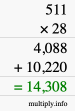 How to calculate 511 times 28 using long multiplication How to calculate 511 times 28 using long multiplication