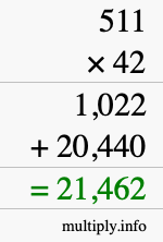 How to calculate 511 times 42 using long multiplication