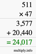 How to calculate 511 times 47 using long multiplication