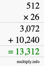 How to calculate 512 times 26 using long multiplication