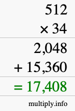 How to calculate 512 times 34 using long multiplication