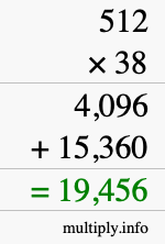 How to calculate 512 times 38 using long multiplication