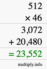 How to calculate 512 times 46 using long multiplication