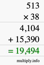 How to calculate 513 times 38 using long multiplication