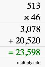 How to calculate 513 times 46 using long multiplication