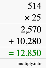 How to calculate 514 times 25 using long multiplication How to calculate 514 times 25 using long multiplication