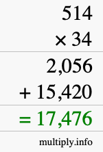 How to calculate 514 times 34 using long multiplication