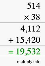 How to calculate 514 times 38 using long multiplication